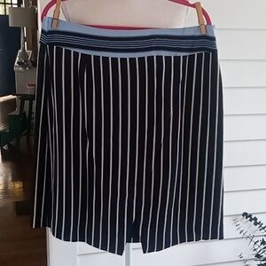 LOFT Lined Black and Blue Stripe Midi‎ Skirt Size 14